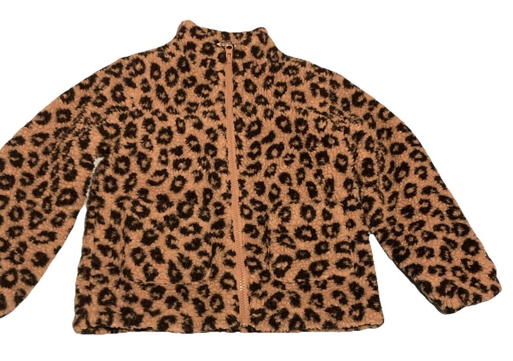 Girls 5/6 Primark Leopard Fleece Zip Jacket Coat